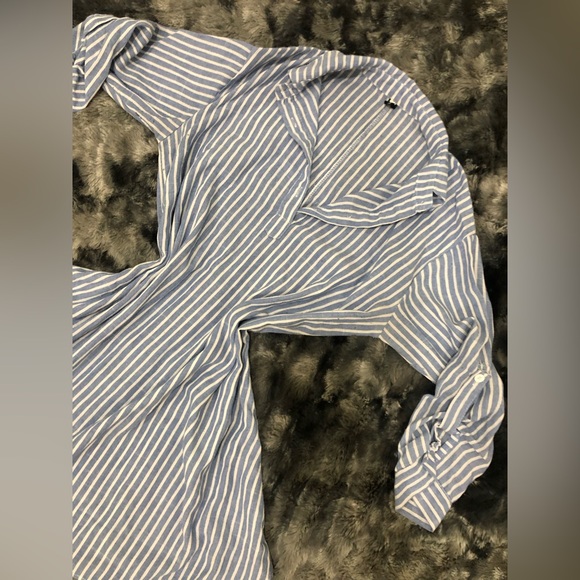 WHITE AND BLUE STRIPES COLLAR 3/4 SLEEVES MINI DRESS - Picture 5 of 8